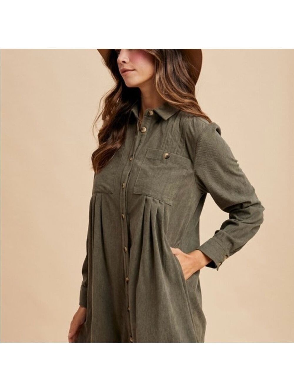 Long Sleeve Button-Up Corduroy Shirt Dress NWT - Picture 5 of 8